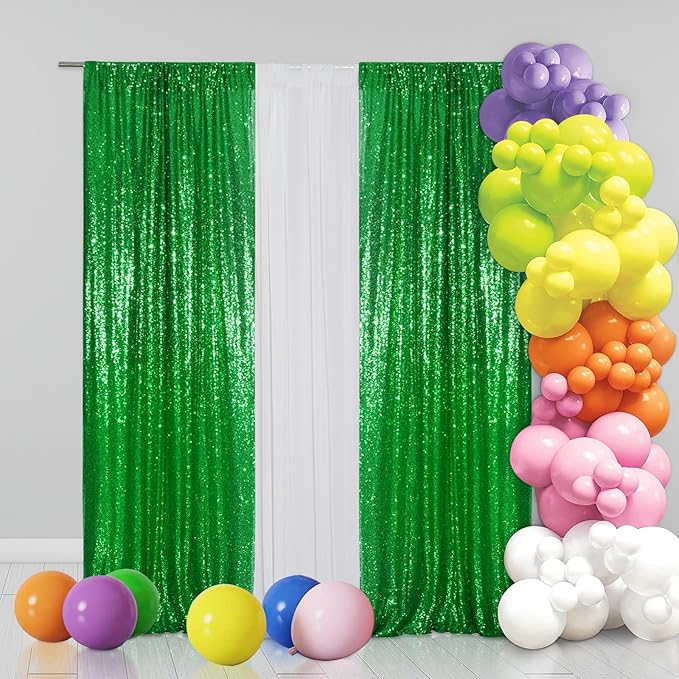 Eternal Beauty Sequin Backdrop Curtains, 2x8 Ft-2 Panels Green Back Drop - Image 2