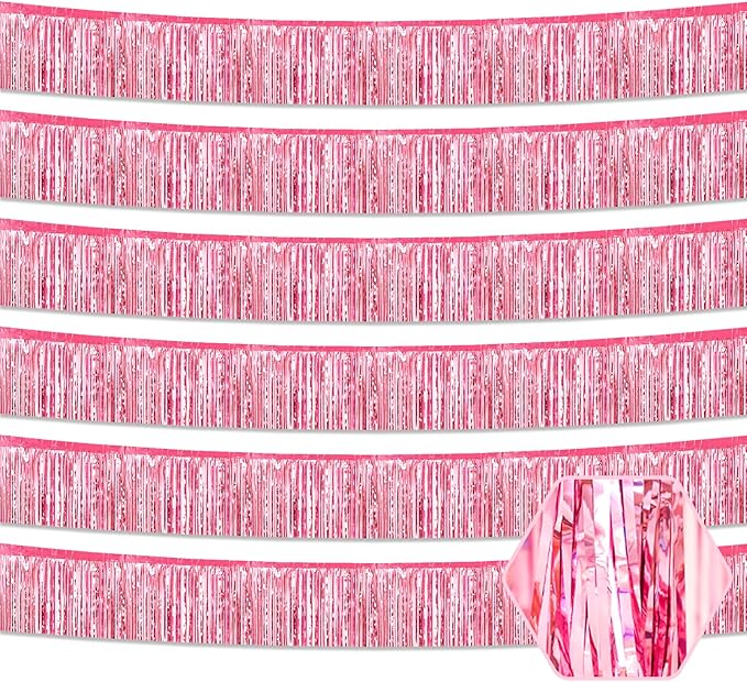 6 Pack 10 Feet Pink Foil Fringe Garland Metallic Tinsel Streamers Banner Wall by Ferwzsr