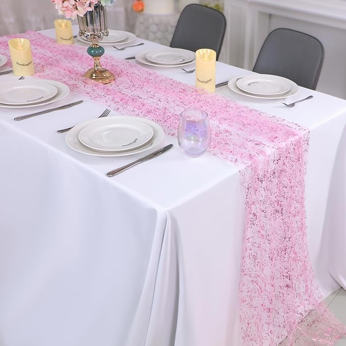 Snowkingdom 10 FT Pink Table Runner, Sequin Glitter Sheer Chiffon Gauze - Image 6