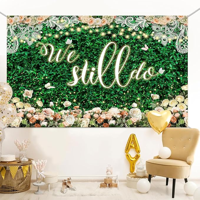 We Still Do Backdrop Green Leaves Lace Wedding Anniversary Photography - Image 6