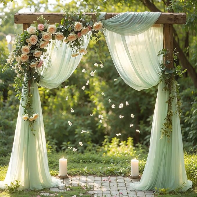 Wedding Arch Draping Fabric, 2 Panels 19FT Sage Green Arch Drapes Chiffon - Image 4