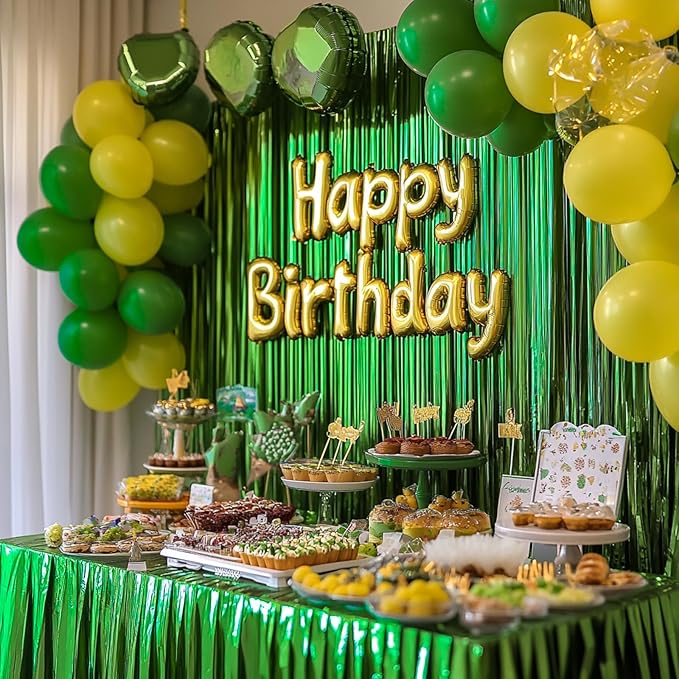 PartyWoo Green Streamers Backdrop 3pcs Green Tinsel Foil Fringe Streamer - Image 3