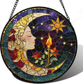Stained Glass Window Hanging, Moon Goddess Torch Suncatcher Diamond Glass Panel by DASTOLL