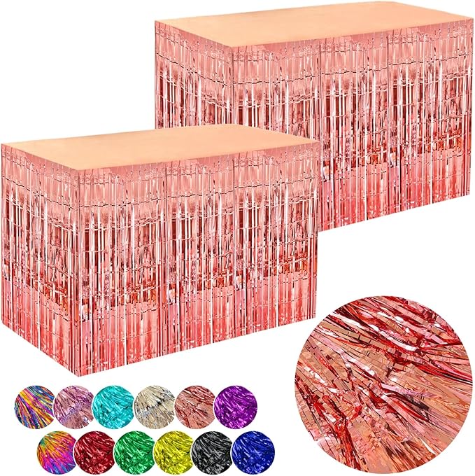 Rose Gold Streamers Party Decorations, 2 Packs Rose Gold Table Skirts Metallic by WIEPENGLNA