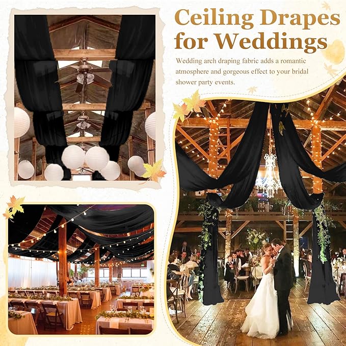 MODFUNS Black Ceiling Drapes Wedding Arch Draping Fabric 5x20ft 6 Panels - Image 6