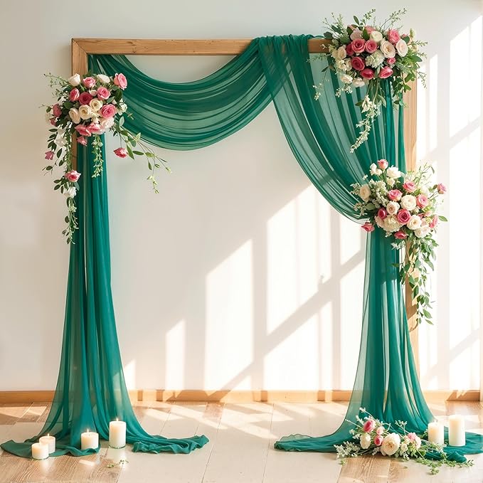 Wedding Arch Draping Fabric, 1 Panel 18FT Emerald Green Sheer Chiffon Curtain by Partisky