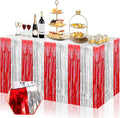 3 Pack 29x108 Inch Red Silver Foil Fringe Table Skirts Metallic Banner by Ferwzsr