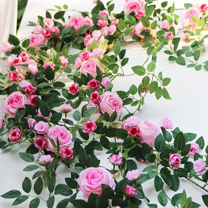 6FT Pink Flower Garland Artificial Rose Vines Hanging Floral Garland by zhixinyue