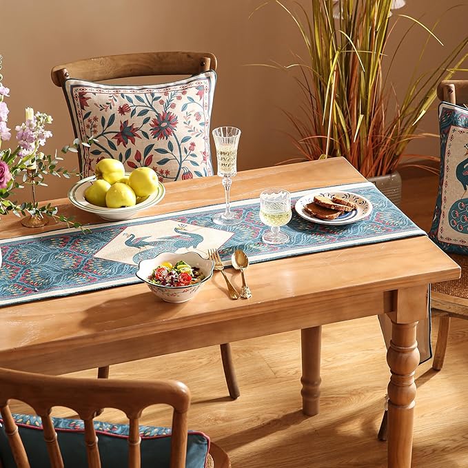 Vintage Blue Peacock Small Table Runner - Image 8