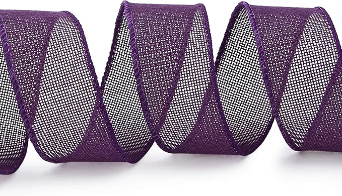 Ribbli Dark Purple Burlap Wired Ribbon, 1-1/2 Inch x 10 Yard, Wired Edge Ribbon - Image 2