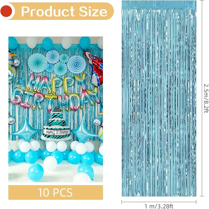 10 Pack Blue Backdrop Curtain 3.2ft x 8.2ft Metallic Tinsel Foil Fringe - Image 3