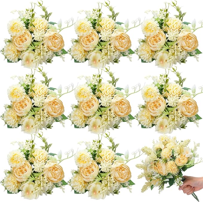 Zeyune 8 Pcs Wedding Silk Flowers Fake Silk Flowers Faux Bouquet Hydrangea by Zeyune
