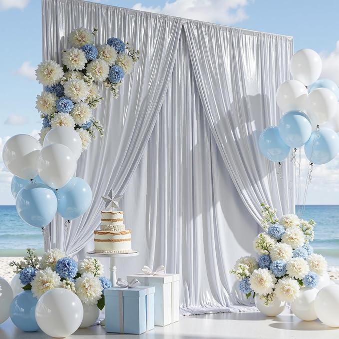 20ft x 10ft Silver Sequin Backdrop Curtain by CO-AVE