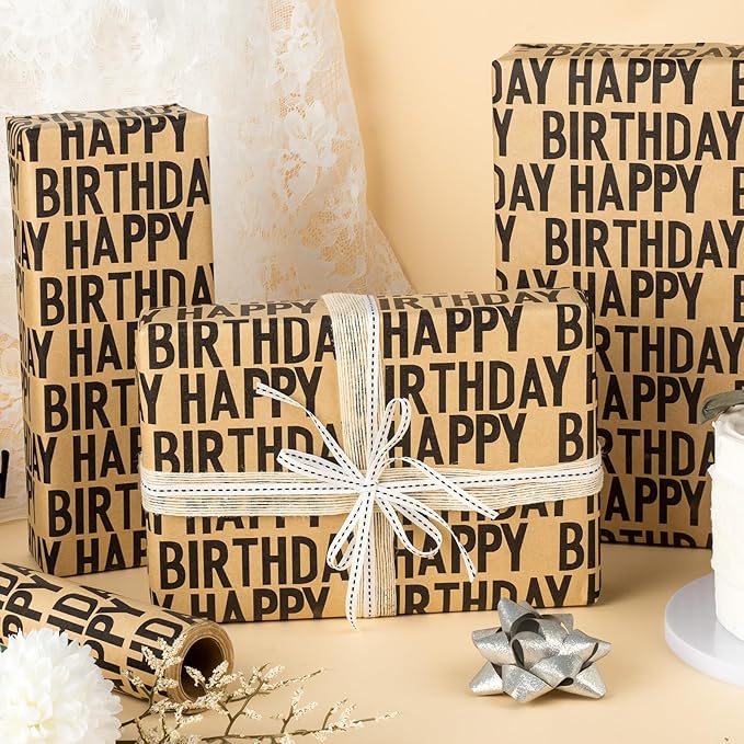 Yarcony Birthday Kraft Wrapping Paper Roll, Mens Gift Wrapping Paper - Image 4