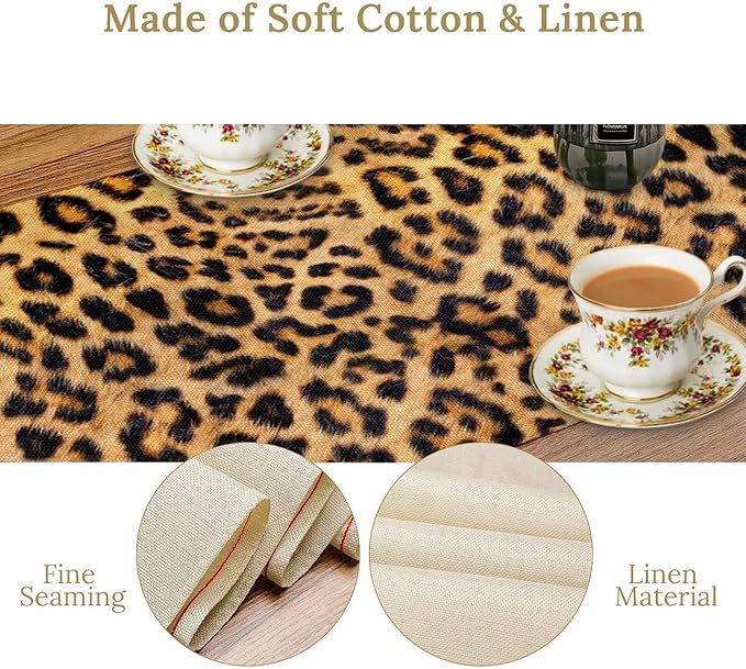 Leopard Print Dinning Table Runner, Cotton Linen Rustic Cottage Country Farm - Image 6