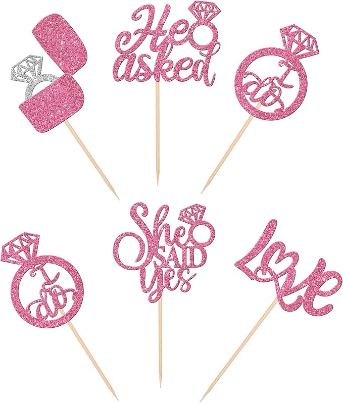 30 PCS He Asked She Said Yes Cupcake Toppers Diamond Ring Cupcake Picks Love I - Image 3