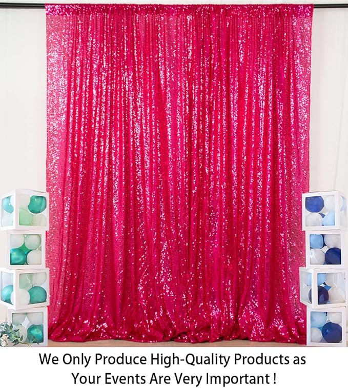 ShiDianYi Sequin Curtain Backdrop 8FT X 10FT Hot Pink Sequin Photo Backdrop - Image 2