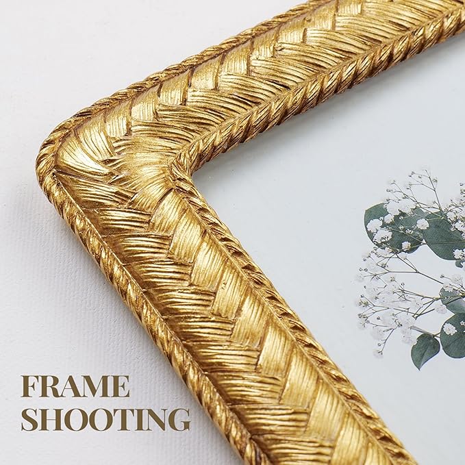 Cuspin 4x6 Gold Picture Frame, Ornate Decorative Rattan Resin Photo Frame - Image 4