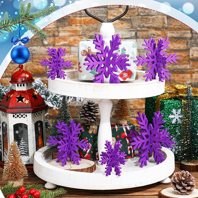Bucherry 12 Pcs Wooden Snowflake Table Decor 3D Snowflake Tabletop Signs and - Image 3