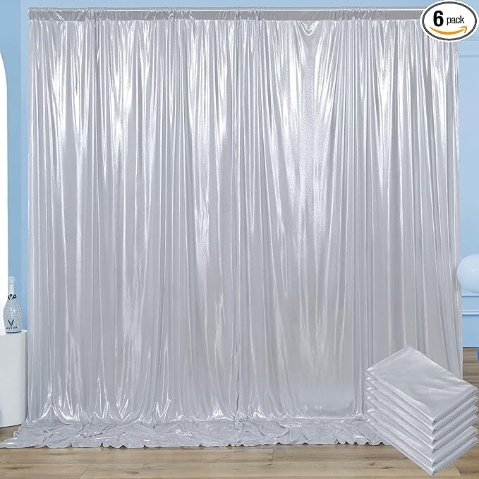 30x10 ft Wrinkle Free Silver Sequin Backdrop Curtain by ENJOYYOURPARTY