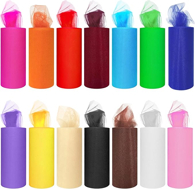 14 Colors Tulle Rolls 6” by 25 Yards Rainbow Tulle Netting Fabric Spool by ICOSHOW