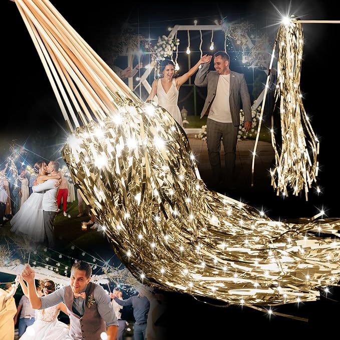 100 Pcs Lighted Wedding Wands LED Tinsel Wands Light up Streamers Sparklers by Simgoing