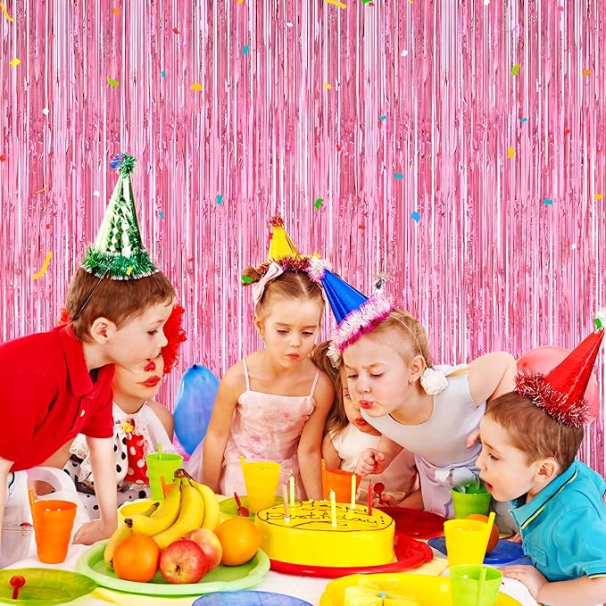 Pink Party Decorations, Metallic Tinsel Backdrop Fringe Curtains Backdrop - Image 4