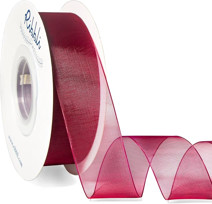 Ribbli Wine Organza Ribbon, 1 Inches x Continuous 50 Yard, Wine Red Sheer Ribbon by Ribbli