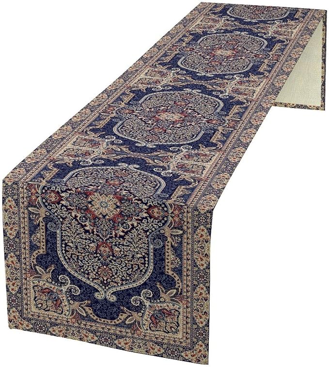 Vintage Boho Floral Table Runner, French Rustic Country Farmhouse Purple Golden by Unknown