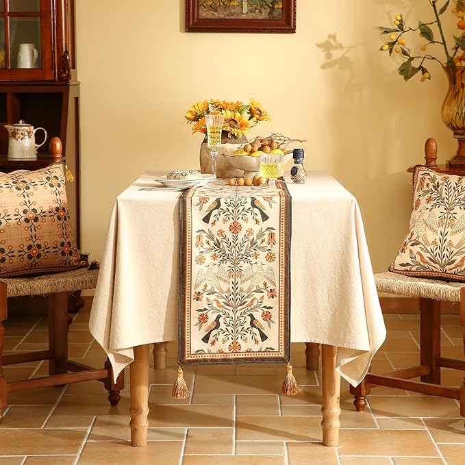Vintage Linen Table Runner 87 Inches Long, Floral Print Italian Rustic Runner - Image 2