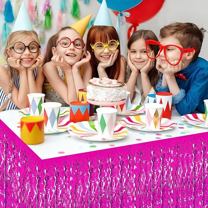 6 Pack 29x108 Inch Rose Red Wave Foil Fringe Table Skirts Metallic Banner - Image 5