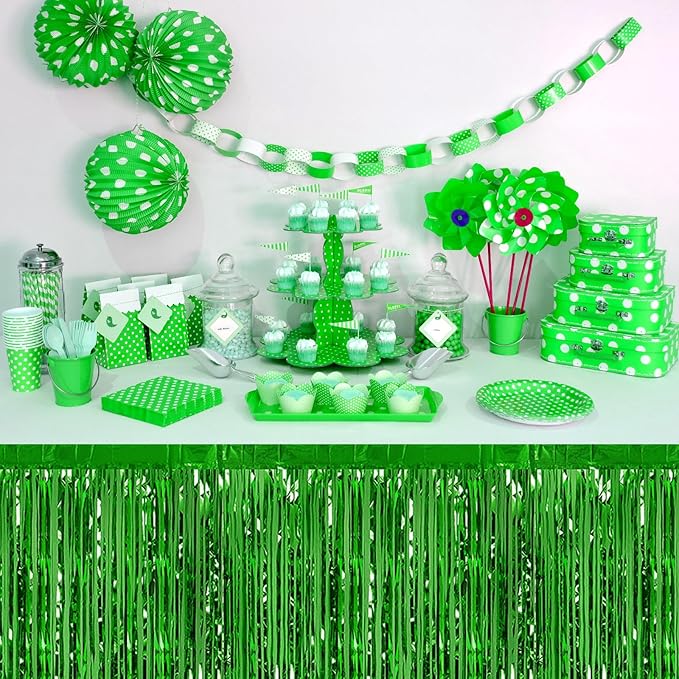 3 Pack 29 x108 Inch Green Foil Fringe Table Skirts Metallic Banner - Image 5