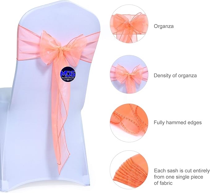 MDS Pack of 150 PCS Organza Chair Sashes Wider Dining Chair Bows Ribbon Tie Back - Image 2
