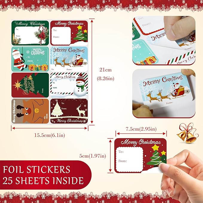 200PCS Christmas Gift Tag Stickers, Xmas Self Adhesive Name Tags Labels - Image 2