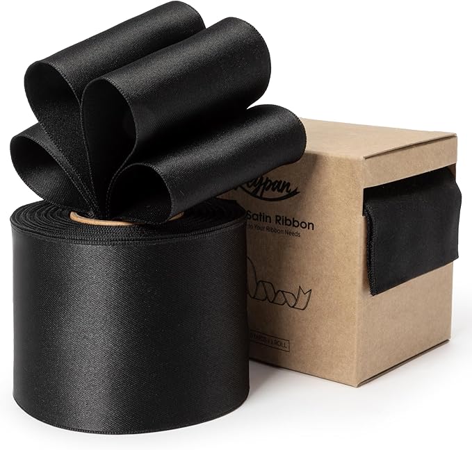 Black Satin Ribbon Double-Faced Wired Ribbons by Keypan