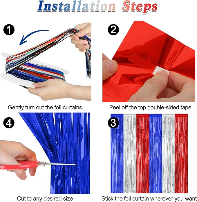 12 Pack 4th of July Decorations, 3.28 FT x 7.05 FT Patriotic Tinsel Backdrop - Image 3