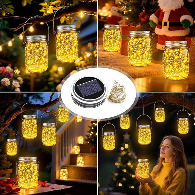 ZNYCYE Mason Jar Solar Lights for Outside, 6 Pack 30 LED Fairy Lights Mason Jar - Image 7