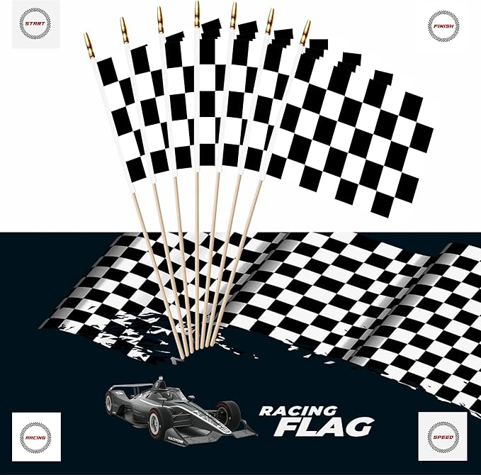 20 Pack Checkered Black and White Racing Mini Stick Flags Small Miniature - Image 6