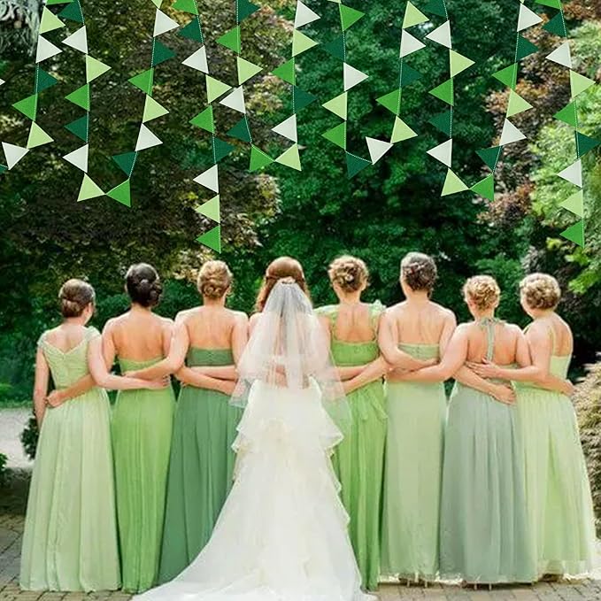 Green Party Decorations Ombre Green Felt Hanging Triangle Mini Bunting Pennant - Image 6