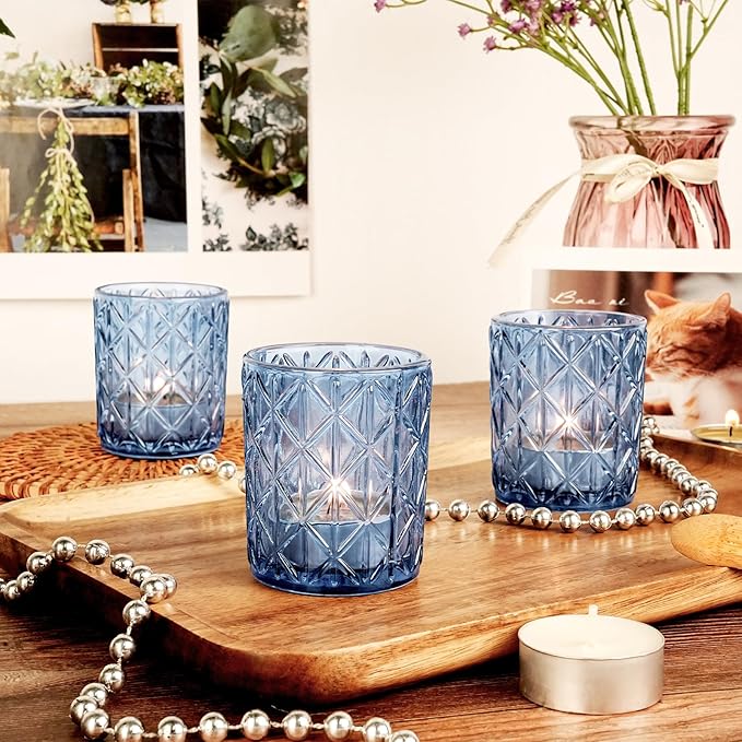 24pcs Blue Votive Candle Holders, Glass Votives Candle Holder in Bulk - Image 3