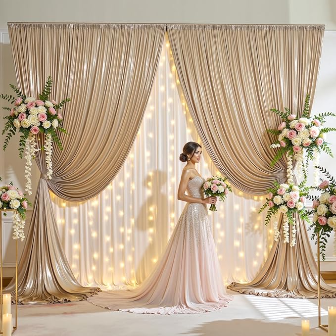 gogoparti 10x10FT Champagne Gold Sequin Backdrop Curtain - Image 5