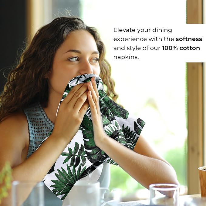 Urban Villa Cloth Napkins Tropical Print 100% Cotton Absorbent Dinner Napkins - Image 5