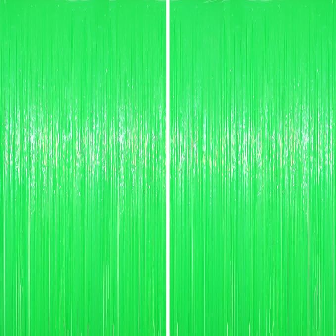 2 Pack Pastel Green Foil Fringe Backdrop Curtains, Tinsel Streamers Party by Voircoloria