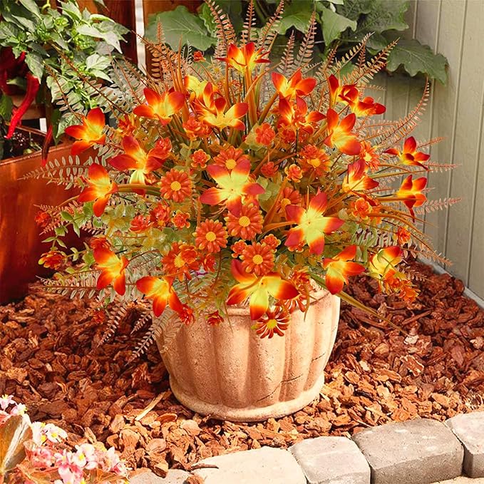 16Pcs Artificial Fall Flowers Outdoor Fake Fall Plants UV Resistant Autumn - Image 3