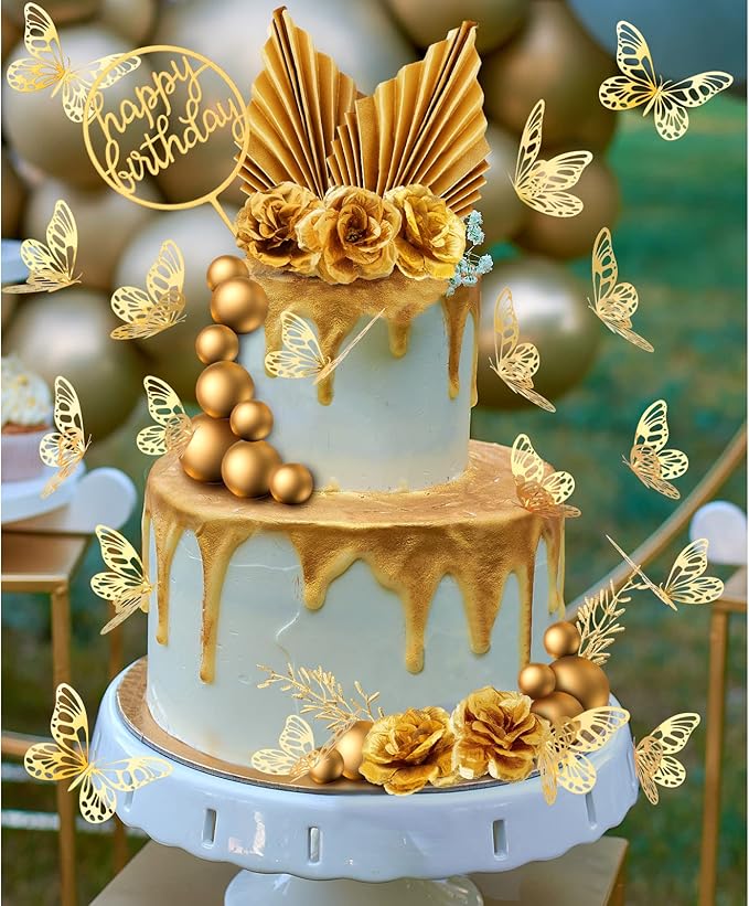 Shimeyao 52 Pcs Wedding Birthday Gold Cake Decoration Boho Cake Topper Pink - Image 2