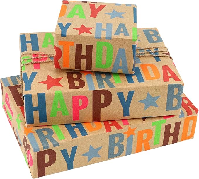 LaRibbons Birthday Wrapping Paper Jumbo 24 Inch x 417 Feet Half Ream Kraft Gift - Image 5