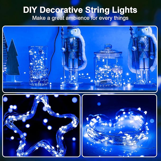 2 Pack 16Ft 50 LED Blue Fairy Lights Mini String Lights Waterproof - Image 4