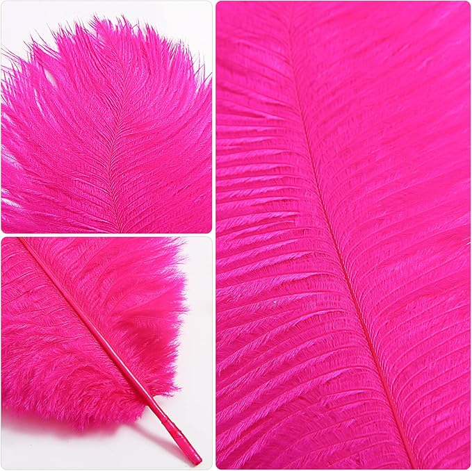 THARAHT Hot Pink Ostrich Feathers 24pcs Natural Bulk 10-12Inch 25cm-30cm - Image 3