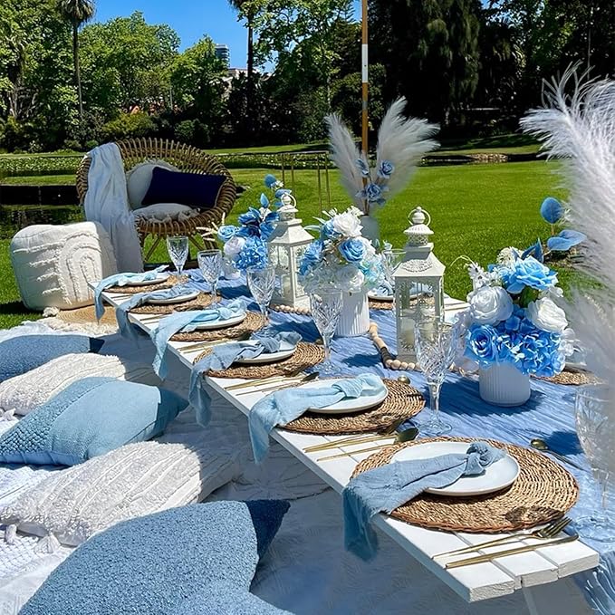 12 Pack Dusty Blue Cheesecloth Table Runners 35x120 Inch, 10FT Boho Fall - Image 8
