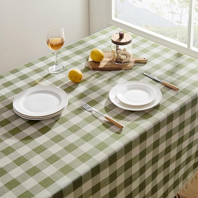 Softalker Checkered Tablecloth Rectangle, Heavy Weight Linen Gingham Christmas - Image 2